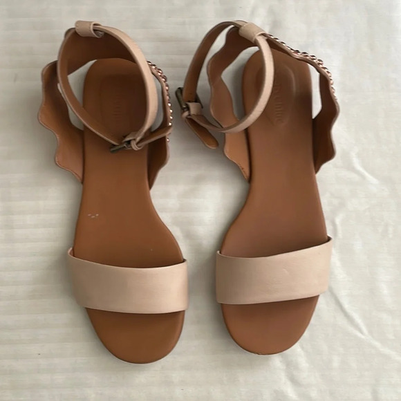 See by Chloé Scallop Leather Rhinestone Sandal Beige EU 38.5 US 8.5 - Picture 3 of 15